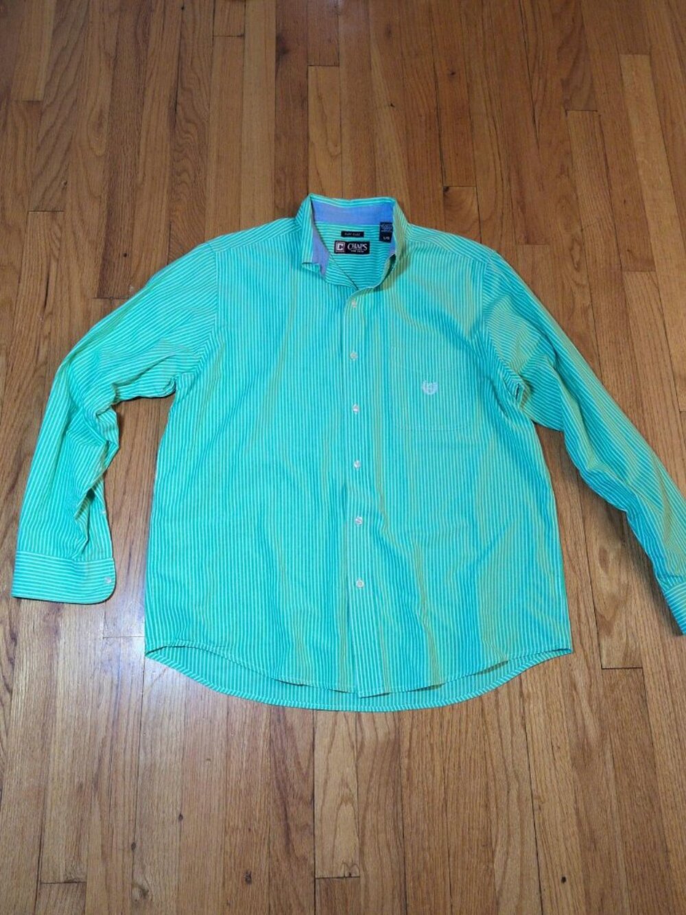 Chaps Men's Green Striped Button-Front Long Sleeve Shirt L